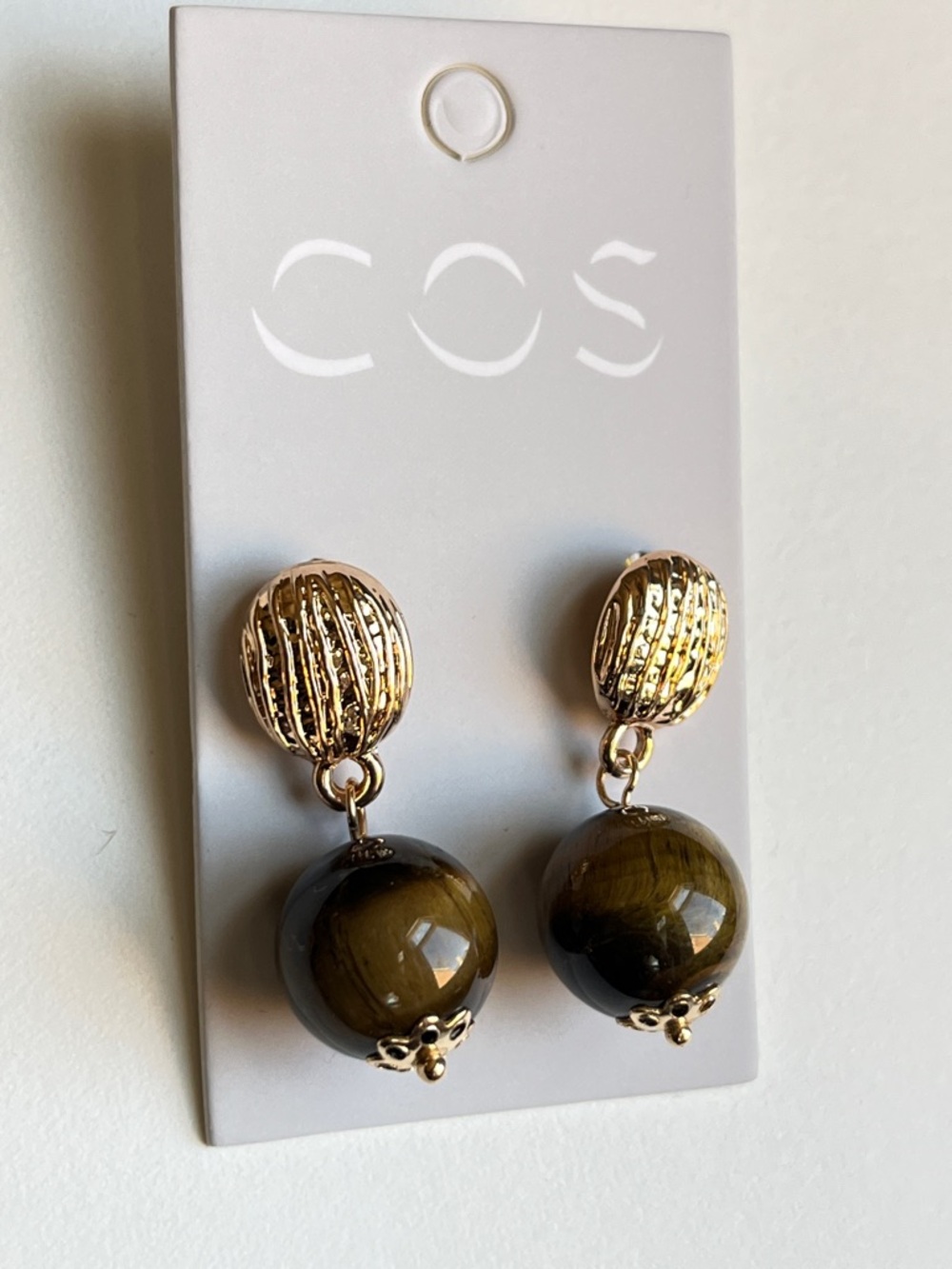 COS Gold and Tan Sphere Earrings